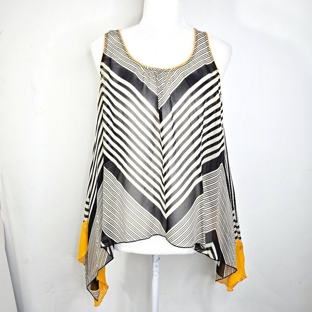 Marciano Black White Silk Striped Hanky Hem Tunic Sleeveless Top